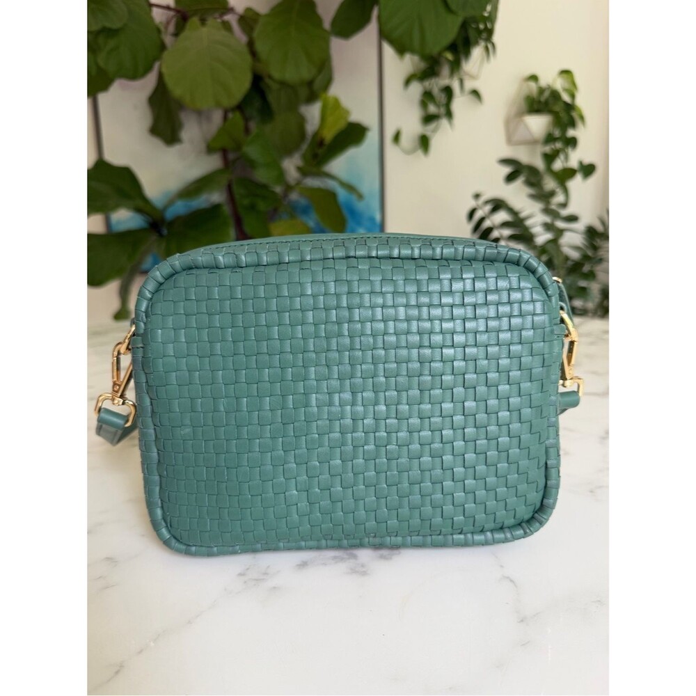 Quince Italian Leather Handwoven Crossbody Bag Emerald Green - Picture 5 of 14